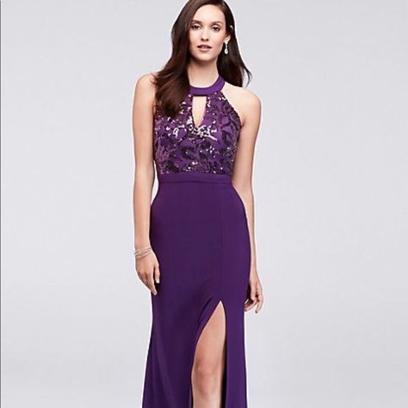 Purple Sequin Open Back Prom Dresses
